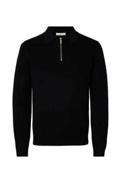 Selected HOMME Trøje slhDane LS Knit Struc Half Zip Polo Black