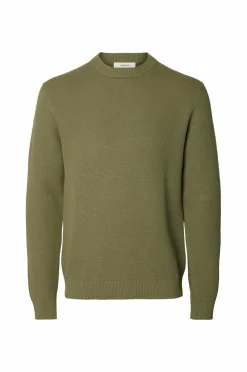 Selected HOMME Trøje Slhdane LS Knit Structure Crew Neck Deep lichen green
