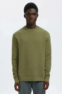 Selected HOMME Trøje Slhdane LS Knit Structure Crew Neck Deep lichen green