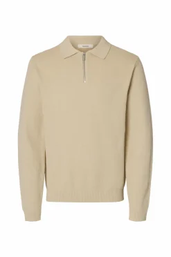Selected HOMME Trøjer>Trøje slhDane LS Knit Struc Half Zip Polo Oatmeal