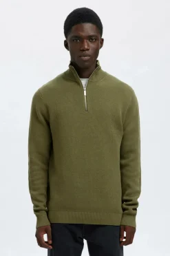 Selected HOMME Trøjer>Trøje slhDane LS Knit Structure Half Zip Deep lichen green