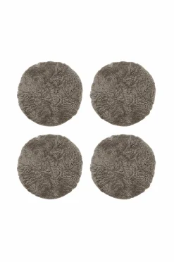 Skinnwille Fåreskindspude rund krøllet 4-pak Naturlig grå New