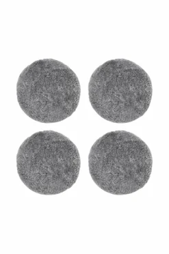 Skinnwille Udemøbler & Have|Møbeltekstiler>Fåreskindspude rund krøllet 4-pak Koksgrå Sølv