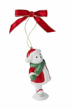 Spode Julepynt>Juletræspynt Skating Teddy Christmas Tree højde 9,5 cm Hvid, grøn