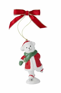 Spode Julepynt>Juletræspynt Skating Teddy Christmas Tree højde 9,5 cm Hvid, grøn