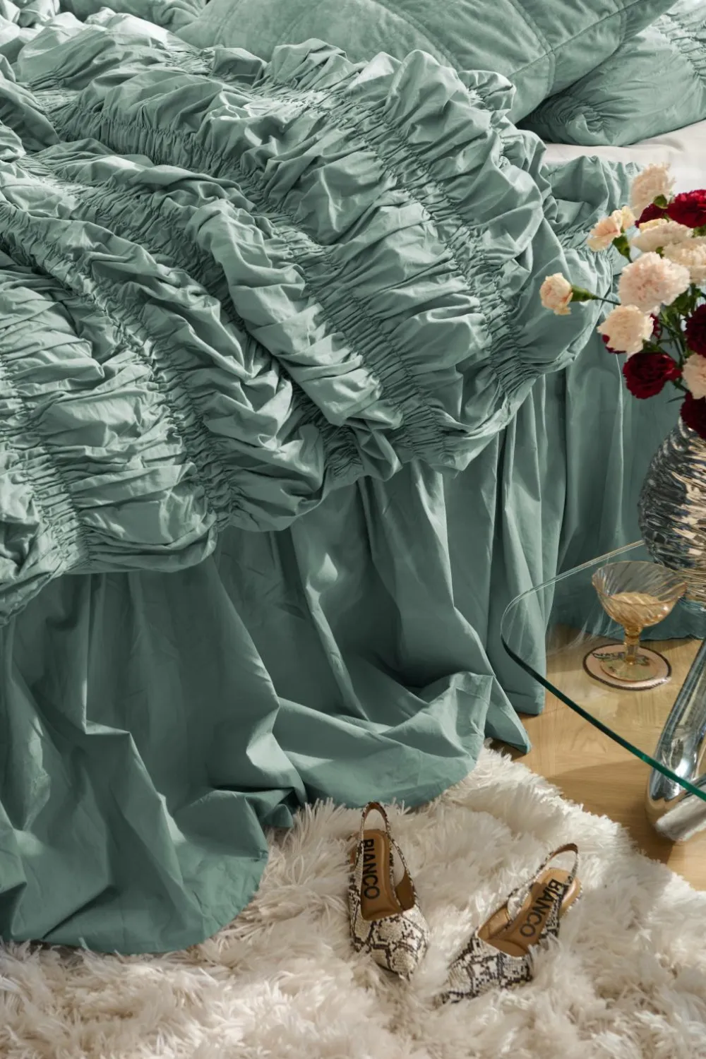 Staycation Sengekappe Loosed i bomuldspercale Lyseblå-grøn Clearance