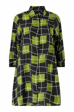 Studio Skjorter & Bluser|Kjoler>Kjole sEmilie Black with squares with white lines and green wind