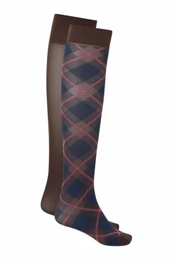 Swedish Stockings Knæstrømper Franka Check & Solid 2-pak Dark brown Outlet