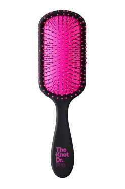 The Knot Dr. The Pro Paddle Brush Black Rubberised Fuchsia Pad Hot