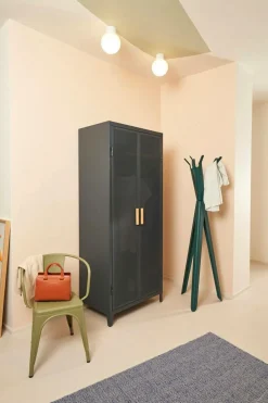 Tolix Garderobeskabe>Garderobeskab B2 Perforated Locker Wardrobe Painted with PEFC Oak Handles Bleu Nuit MFT