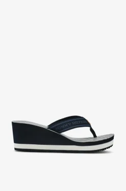 Tommy Hilfiger Sandal med hæl TH Stripes Wedge Beach Sandal Space blue Outlet