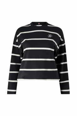 Tommy Hilfiger Curve Sweatshirts & Hoodies>Sweatshirt Crv TH Script Mdrn Terry Swtshrt Black/ calico stp