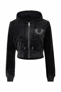 True Religion Hættetrøje Branded Crystal Velour Zip Jet black Best