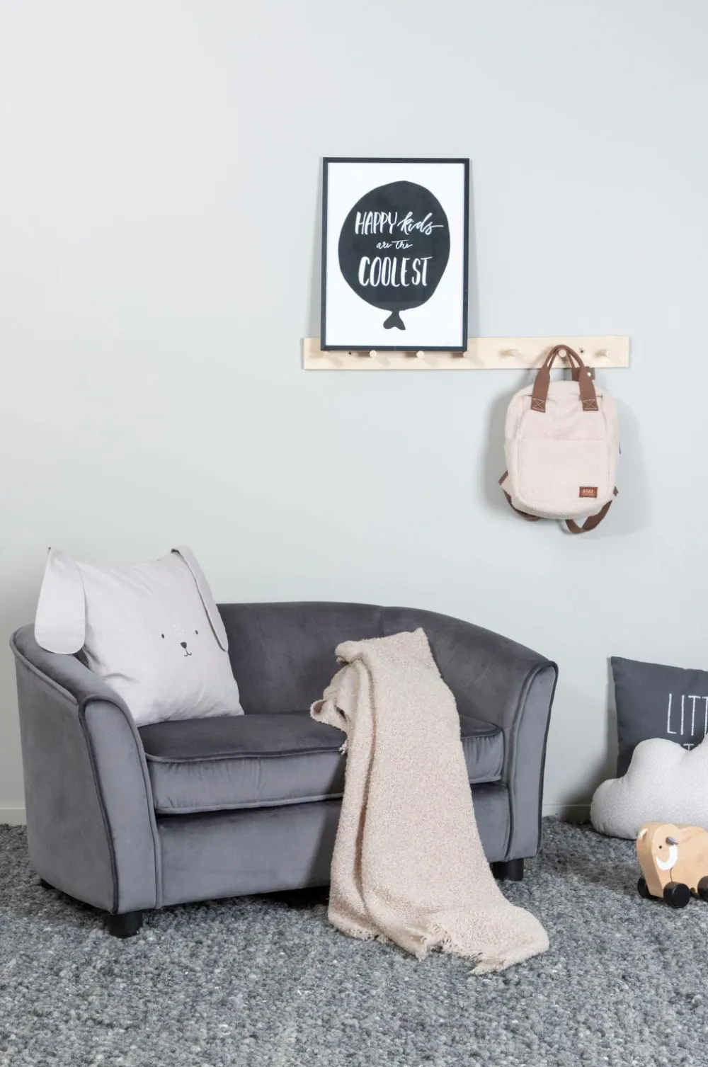 Venture Home Måna Kids Sofa - Black / Dark Grey Velvet Grå sammet