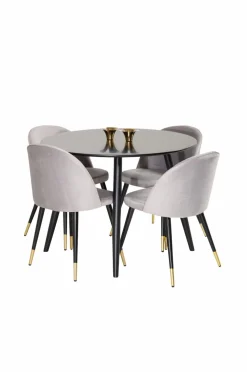 Venture Home Spisegrupper>Spisebordssæt Plaza med 4 stole Velvet Sort