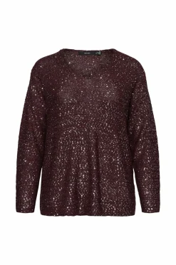 Vero Moda Curve Trøjer & Cardigans>Paillet-pullover vmCleilani New LS V-neck Pullover Winetasting
