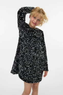 Vero Moda Girl Pailletkjole vmBella LS Sequin Jrs Grl Black Outlet