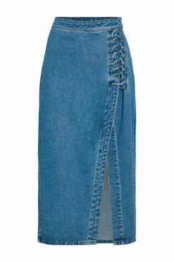 Vila Cowboynederdel viGarcia HW Lacing Detail Medium blue denim Hot