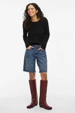 Vila Denimshorts viJaf RW Bermuda Shorts Mbd/bfs Medium blue denim Clearance