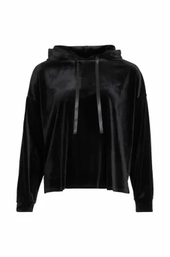 Vila Hættetrøje viEmily L/S Velvet Hoodie/r Black beauty Outlet