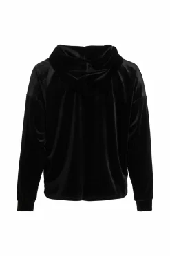 Vila Hættetrøje viEmily L/S Velvet Hoodie/r Black beauty Outlet