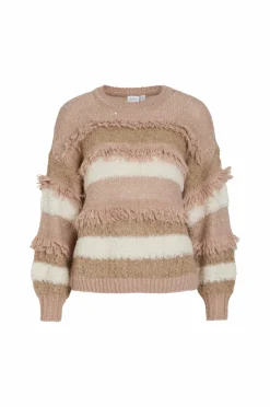 Vila Trøje viTuri O-neck L/S Sequin Knit Top Natural melange Sale