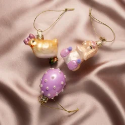 Vondels Påskepynt>Ornament glas påskesæt bunny, sæt med 3 Lilla