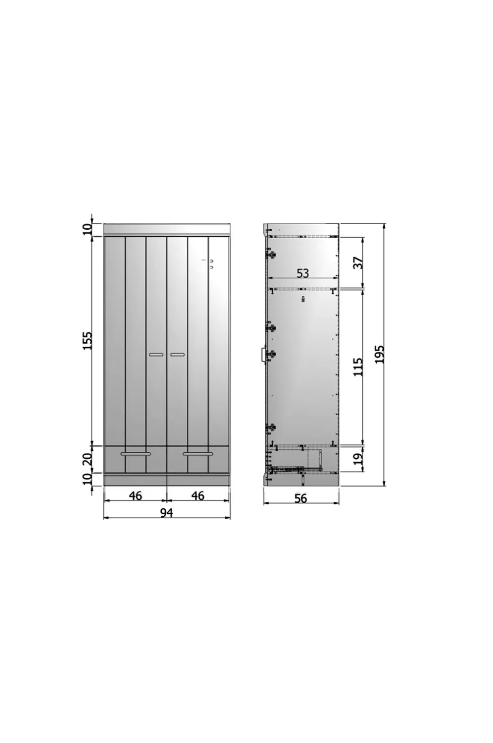 WOOOD Garderobeskabe>Garderobe Connect m struktur, H195xB94xD53 Hvid