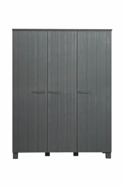 WOOOD Garderobeskab Dennis, 3 låger Stål-grå New