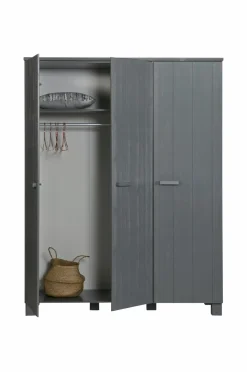 WOOOD Garderobeskab Dennis, 3 låger Stål-grå New