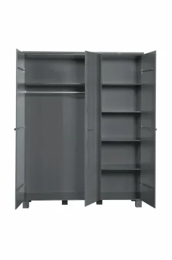 WOOOD Garderobeskab Dennis, 3 låger Stål-grå New