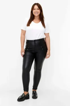 Zizzi Jeans mJoy Coated Zip Amy Pants Black