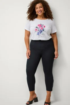 Zizzi Tights & Leggings>Leggings Leggings 3/4 Button Black