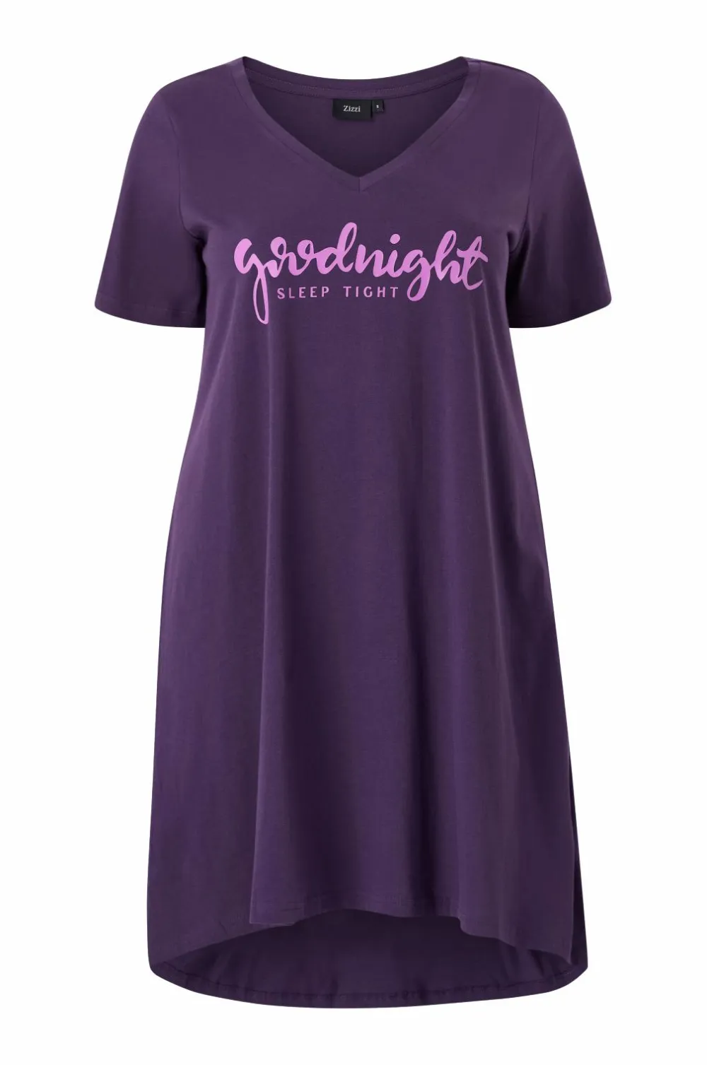 Zizzi Nattøj>Natkjole mAlba S/S Blk Dress Purple P Goodnight