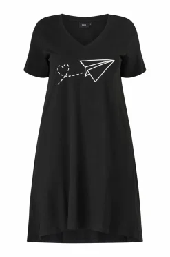 Zizzi Nattøj>Natkjole mAlba S/S Blk Dress Black Fly