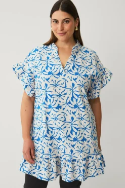 Zizzi Tunikaer>Tunika caEllo S/S Blue Off White Aop