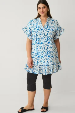 Zizzi Tunikaer>Tunika caEllo S/S Blue Off White Aop