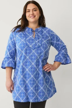 Zizzi Tunikaer>Tunika mAvita L/S Tunic Blue Emb. Aop