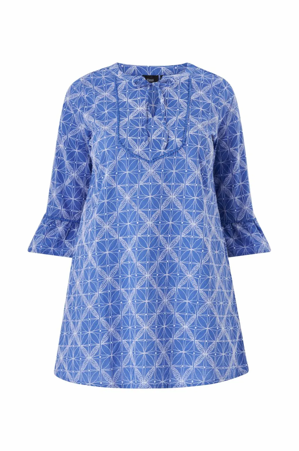 Zizzi Tunikaer>Tunika mAvita L/S Tunic Blue Emb. Aop